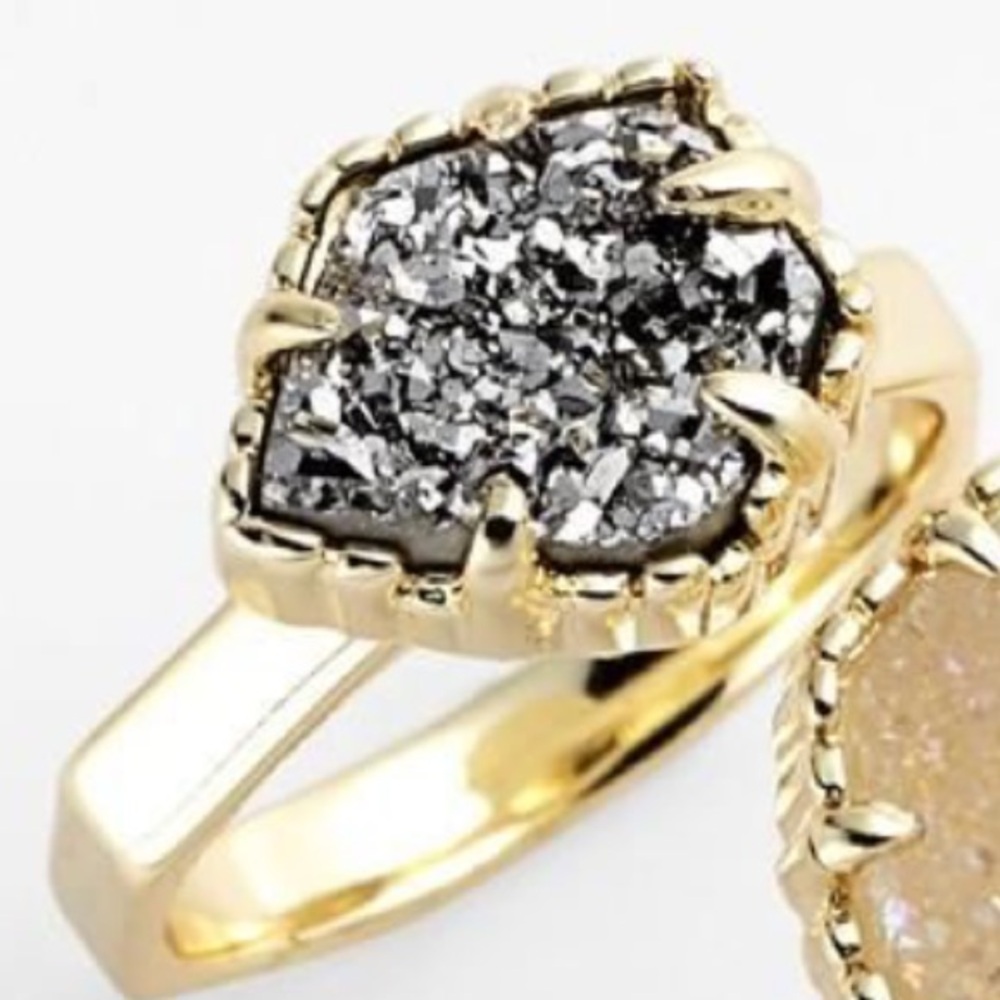 Kendra Scott Calvin Ring Gold Gunmetal Drusy Size 5.75